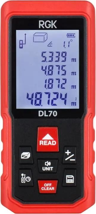 Лазерный дальномер RGK DL70, 2 класс лазера, 635нм, луч красный [4610011873911]